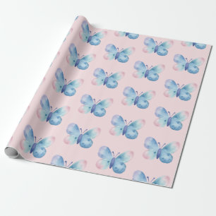 Papier Cadeau papillon baby shower, rose et bleu aquarelle