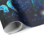 Papier Cadeau Papillon bleu élégant (Coin rond)
