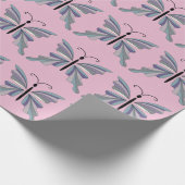Papier Cadeau Papillon bleu et violet élégant sur rose (Coin)
