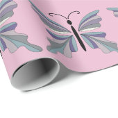 Papier Cadeau Papillon bleu et violet élégant sur rose (Coin rond)