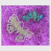 Papier Cadeau Papillon bleu Turquoise doré jaune doré (Plat)
