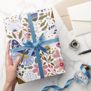 Papier Cadeau Papillon Bohème Motif Fleur Sauvage Coloré