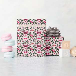 Papier Cadeau Papillon Cerise Motif Floral Sans Couture