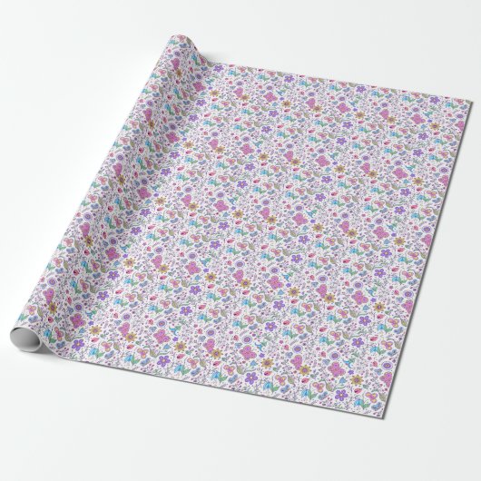 Papier Cadeau Papillon Coloré Et Fleur Mat (Déroulé)