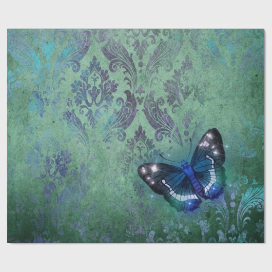 Papier Cadeau Papillon Damas Vintage Iridescente (Plat)