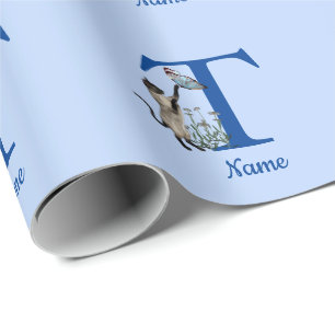Papier Cadeau Papillon de chat siamois monogramme initiale T nom