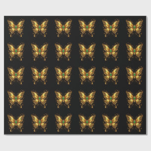 Papier Cadeau Papillon de cristal émeraude doré
