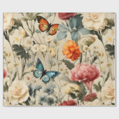 Papier Cadeau Papillon de fleur sauvage (Plat)