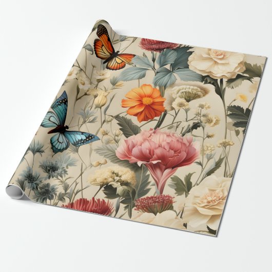 Papier Cadeau Papillon de fleur sauvage (Déroulé)
