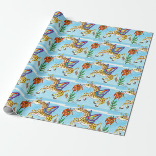 Papier Cadeau Papillon de girafe sirotant sur un art