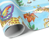 Papier Cadeau Papillon de girafe sirotant sur un art (Coin rond)