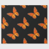PAPIER CADEAU PAPILLON DE MONARQUE ORANGE SUR LA COULEUR NOIRE (Plat)