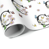 Papier Cadeau Papillon de monogramme de lettre C aquarelle flora (Coin rond)