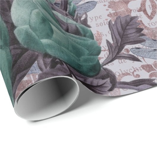 Papier Cadeau Papillon de Newsprint à libellules et à fleurs vio (Coin rond)