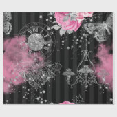 Papier Cadeau Papillon de Parties scintillant en argent Roses ro (Plat)