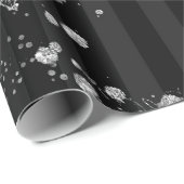 Papier Cadeau Papillon de Parties scintillant en argent Roses ro (Coin rond)