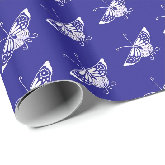 Papier Cadeau Papillon déco stylisé - bleu cobalt (Coin rond)