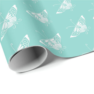 Papier Cadeau Papillon déco stylisé - bleu oeuf de robin