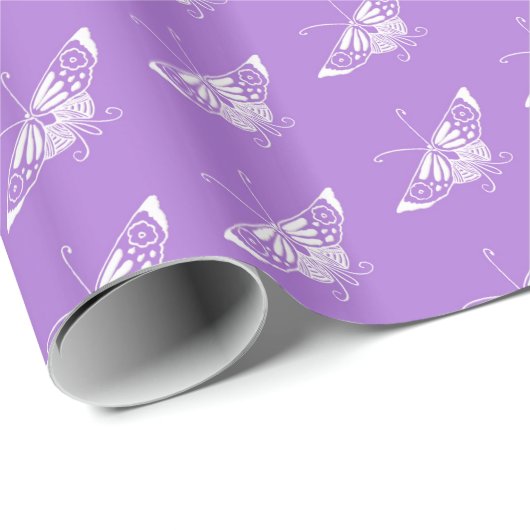 Papier Cadeau Papillon déco stylisé - lavande (Coin rond)