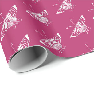 Papier Cadeau Papillon déco stylisé - magenta