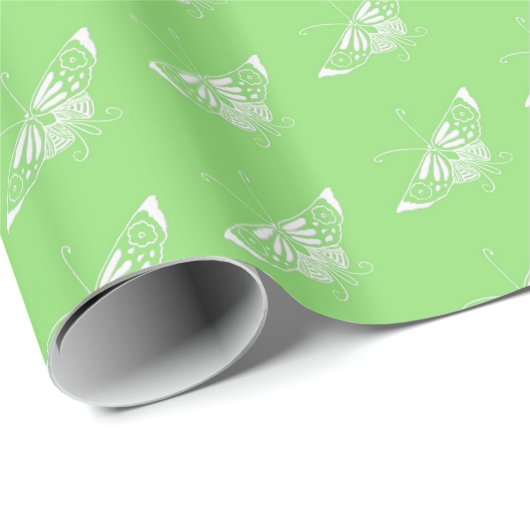 Papier Cadeau Papillon déco stylisé - vert citron (Coin rond)
