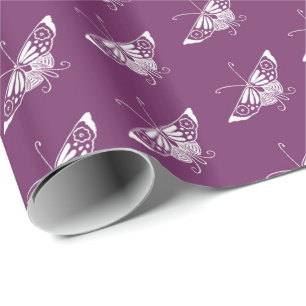 Papier Cadeau Papillon Deco stylisé - violet aubergine