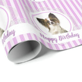 Papier Cadeau Papillon Dog and Lavender Stripes Joyeux Anniversa (Coin rond)