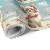 Papier Cadeau Papillon Dog Christmas Plage Vintage (Coin rond)