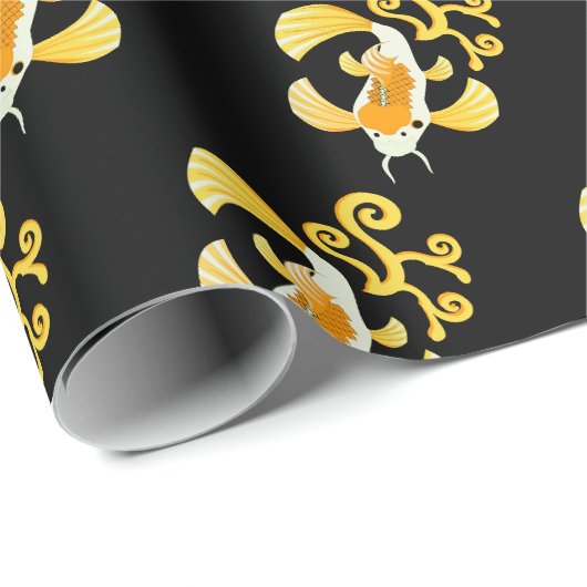 Papier Cadeau Papillon d'or Koi natation (Coin rond)