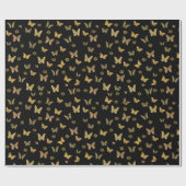 Papier Cadeau Papillon en or sur noir (Plat)