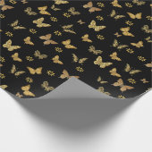 Papier Cadeau Papillon en or sur noir (Coin)