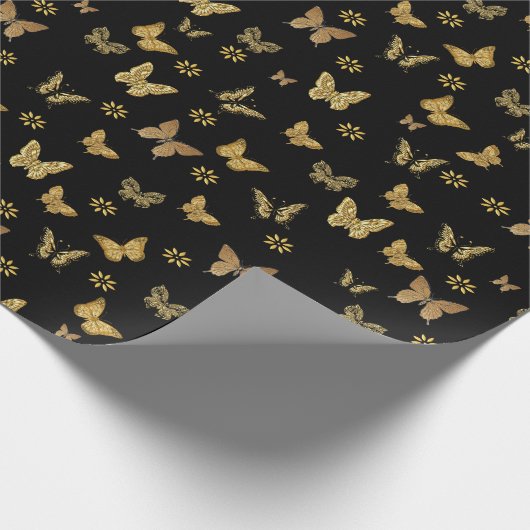 Papier Cadeau Papillon en or sur noir (Coin)