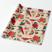 Papier Cadeau Papillon et champignon aux oiseaux rouges (Déroulé)