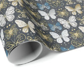 Papier Cadeau Papillon Gold Navy (Coin rond)