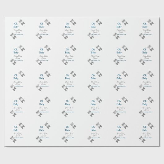 Papier Cadeau Papillon gris bleu baby shower oh bébé moderne tex (Plat)