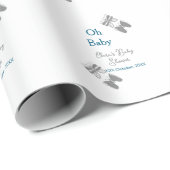 Papier Cadeau Papillon gris bleu baby shower oh bébé moderne tex (Coin rond)