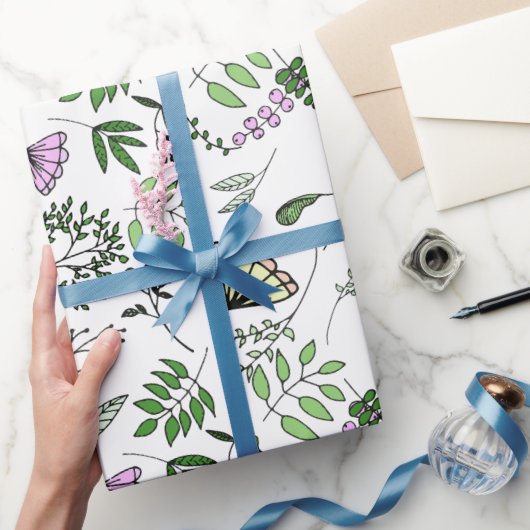 Papier Cadeau Papillon lunaire et Feuilles forestiers (Cadeaux)