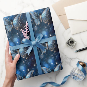 Papier Cadeau Papillon magique bleu enchanté fantaisiste fantast