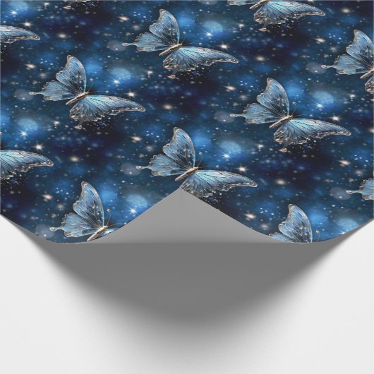 Papier Cadeau Papillon magique bleu enchanté fantaisiste fantast (Coin)