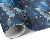 Papier Cadeau Papillon magique bleu enchanté fantaisiste fantast (Coin rond)