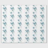 Papier Cadeau papillon mariage bleu blanc (Plat)