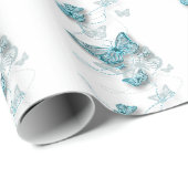 Papier Cadeau papillon mariage bleu blanc (Coin rond)