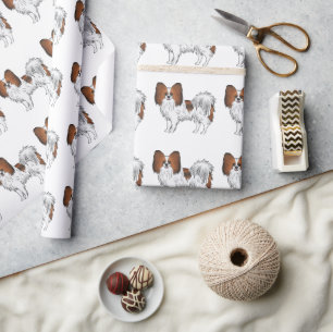 Papier Cadeau Papillon Marron Rouge Motif De Chien Mignon Et Heu