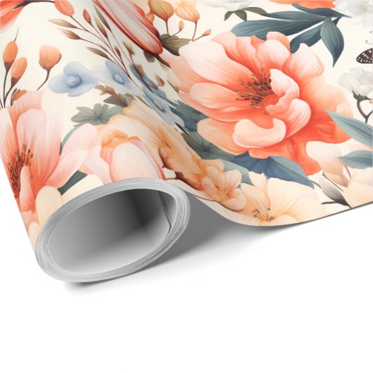 Papier Cadeau Papillon monarque Orange Floral (Coin rond)