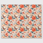 Papier Cadeau Papillon monarque Orange Floral (Plat)