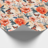 Papier Cadeau Papillon monarque Orange Floral (Coin)