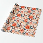 Papier Cadeau Papillon monarque Orange Floral (Déroulé)