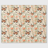 Papier Cadeau Papillon monarque Orange Floral (Plat)