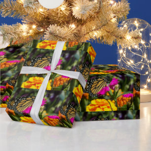 Papier Cadeau Papillon Monarque sur papier d'emballage marigold 