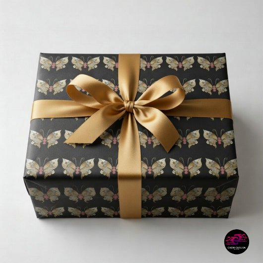 Papier Cadeau Papillon orné d'or